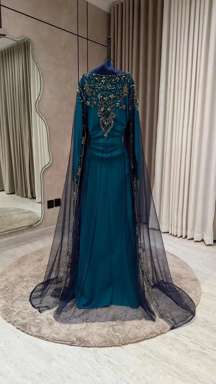 جلابية سهرة شيفون كحلي مطرزة يدوياً - إطلالة ملكية ساحرة - Image 7
