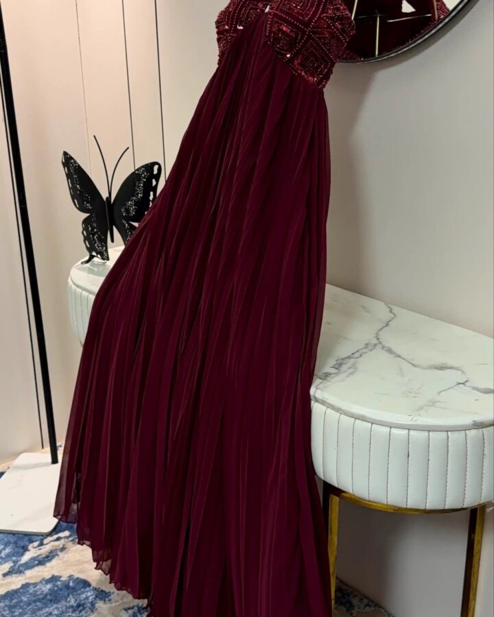 فستان حوامل سهرة أنيق من الشيفون الجورجيت البيليسيه